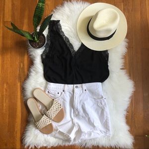 Deep V lace trim loose bodysuit - size small